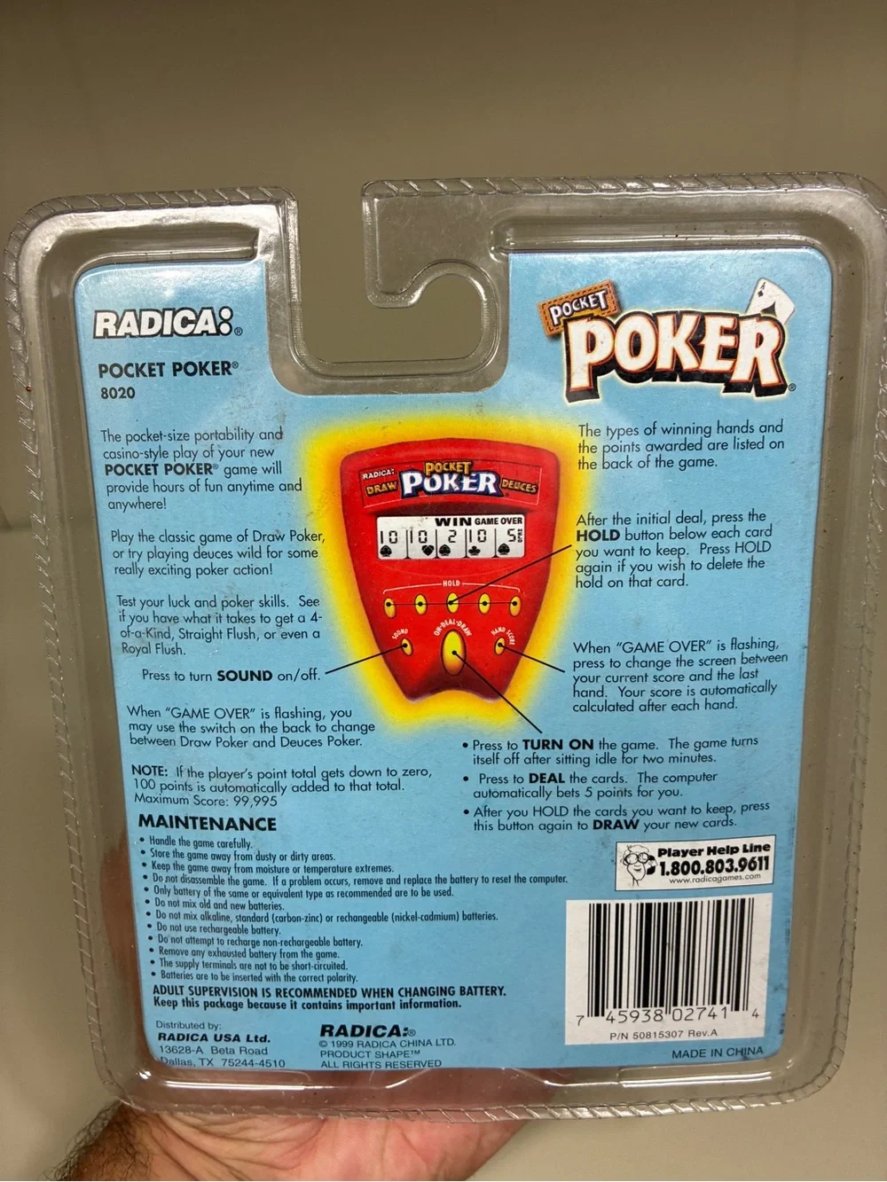 Radica Pocket Poker Handheld Electronic Game Draw & Deuces 8020 Vtg